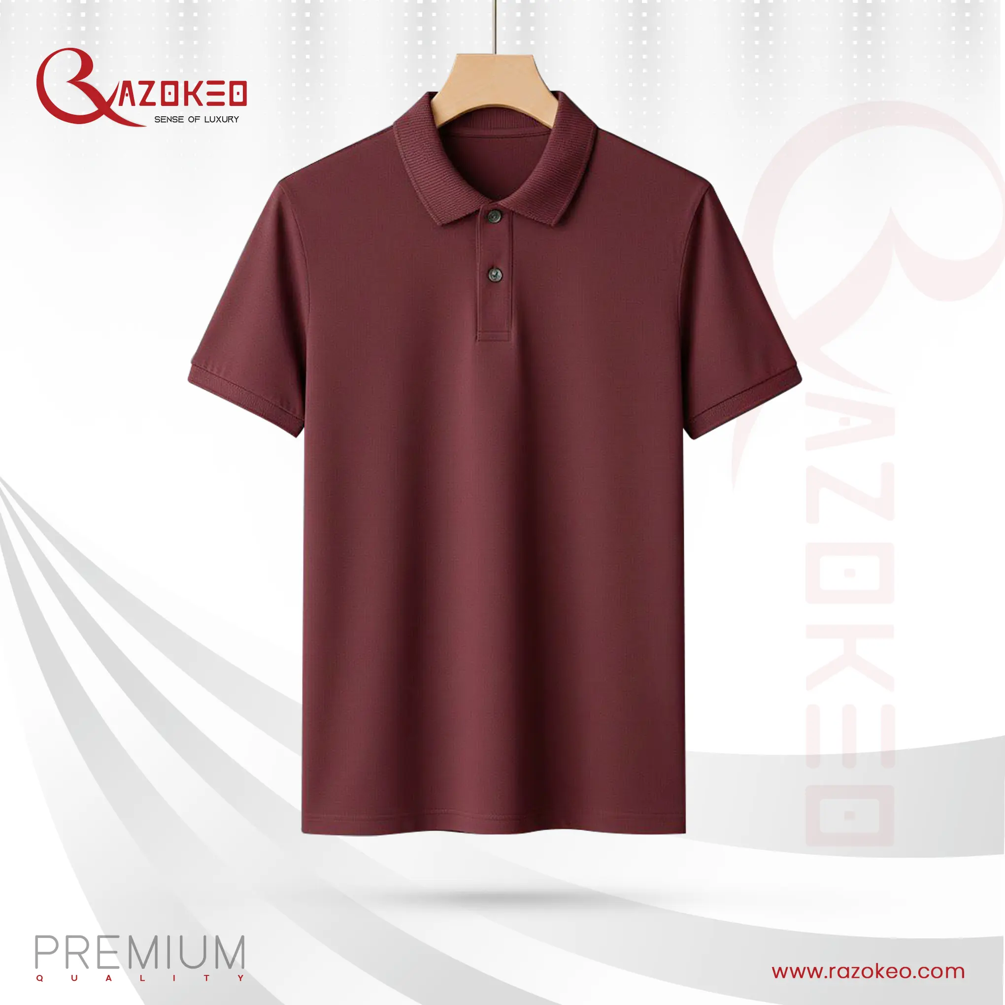 t shirt template 2 Men's Slim Fit Polo Shirt in Cotton Stretch Blend, Weathered - Image 1