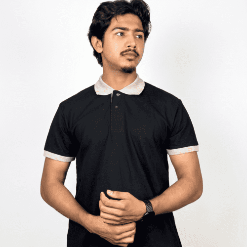 Black Polo with Wheat Collar